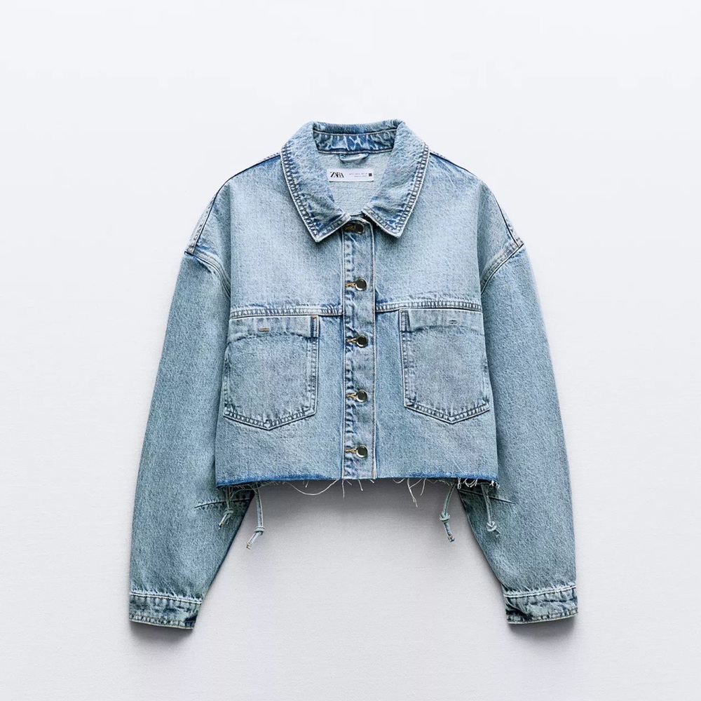 Zara Cropped Mid-Blue Denim Jacket Size Small